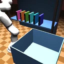 publisher_v4 scene, side camera (256×256, as the policy sees it)
